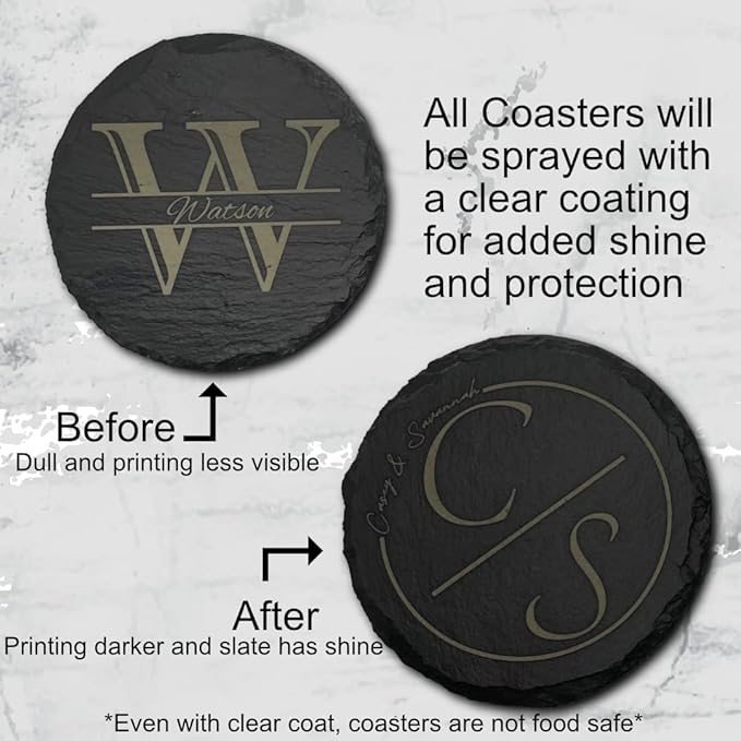 Custom Engraved Personalized Stone Coaster (Set of 4), Custom Wedding Gifts, Home Decor, Bar Table Decor, Drink Slate Coaster Set