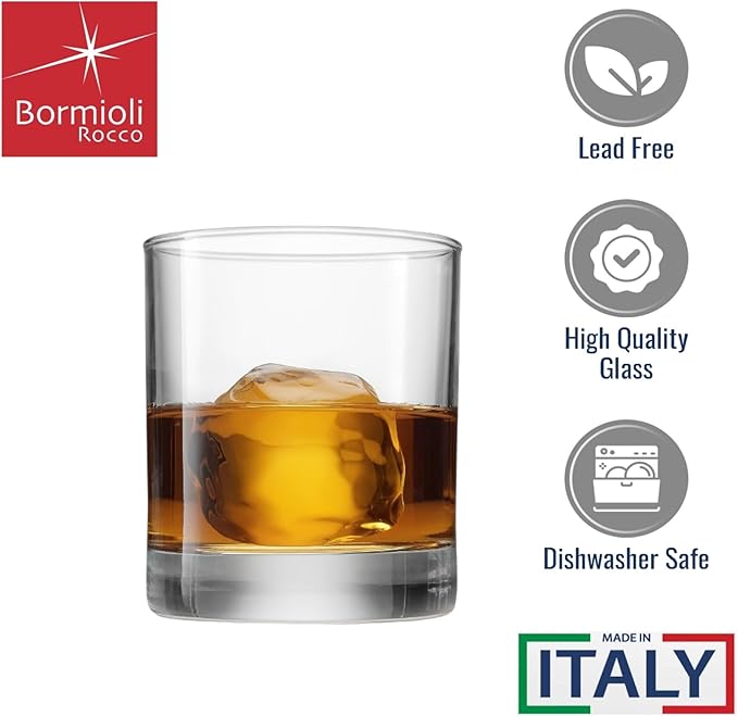 Bormioli Rocco Cortina 6.5 Oz. Whiskey Glasses, Set of 6 - SMALL Lowball Glasses with Weighted Bottom Short Glass Tumbler - Rocks Glass for Scotch or Bourbon Glassware, Made In Italy