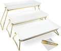 Extra Large 3 Tier Serving Tray, 24 x22 x 9.8 Inch Melamine Tiered Tray Stand and Platters for Party Buffet Entertaining, White and Gold