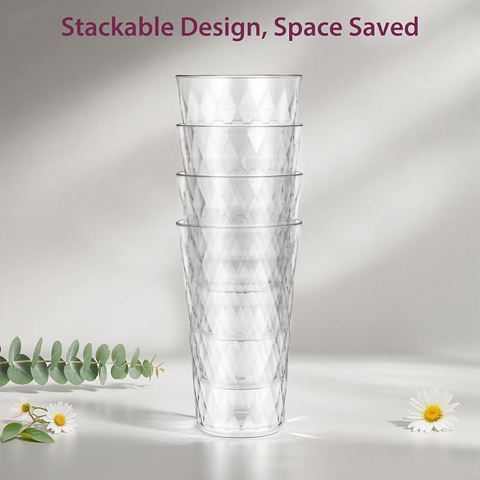 Freshmage 8 Pack 20 oz Unbreakable Plastic Drinking Glasses, All-Clear Reusable Drinking Cups- BPA Free, Dishwasher & Microwave Safe, Stackable Tumblers for Home, Outdoor, Camping, Picnic, Pool
