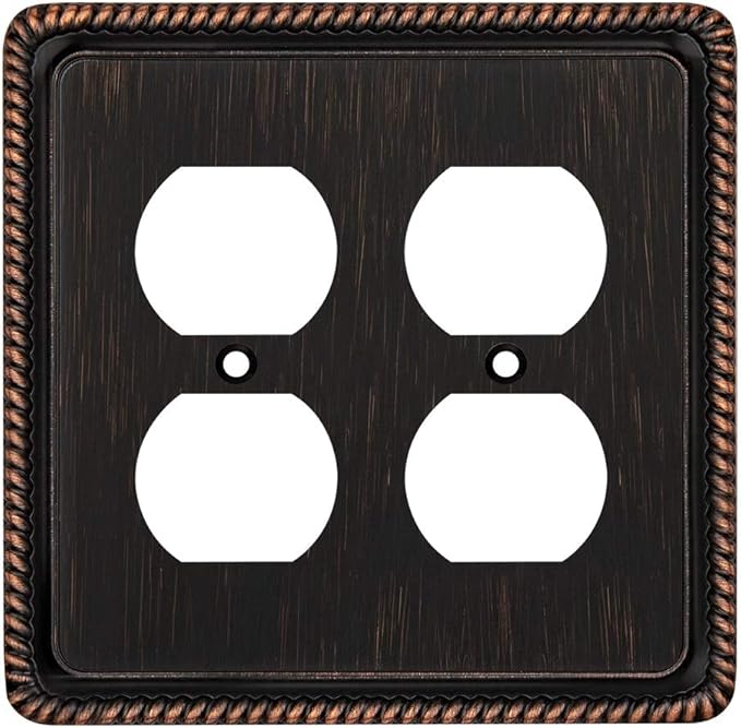 Henne Bery Rope Edge Decorative Wall Plate Switch Plate Outlet Cover (Double Duplex, Aged Bronze)