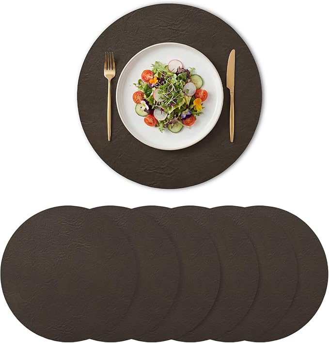 Artoid Mode Coffee Faux Leather Placemats Set of 6, 15 Inch Waterproof Wipeable Heat Resistant Vinyl Place Mats, Reversible Table Mats for Kitchen Dining Decor