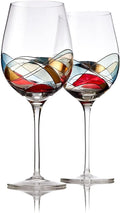 Bezrat Wine Glasses Hand Painted - Set of 2 - Women Wine Gift - Wine Lover Glass - Beautiful Glassware Gifts Ideas for Women Inspired by 'Duomo di Milano' Mothers Day - 12 oz (Red)