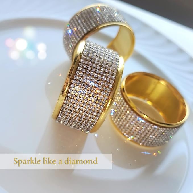 Gold Napkin Rings Set of 6, Thanksgiving Napkin Ring Holders,Silver Diamond Napkin Holder for Dining, Wedding, Christmas Napkin Rings,Party of Table Setting Home Decor