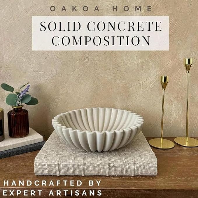 Large Decorative Bowl - 7.9in x 2.6in - White Decorative Bowls for Home Decor - Ruffle Decor - Fluted Bowl - Scalloped Bowl-Stylish Key for Entry Table(Black) (Beige)