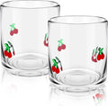 Icon Juice Glasses, 14oz Stemless Wine Drinking Juice Glass Cup for Valentine Party Supplies Gift(2 Pcs,Cherry)
