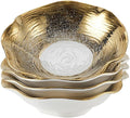 Gradient Gold Artistic Ceramic Bowl Set of 4, 9.3-Inch Lotus Edge Porcelain Bowls with Starburst Design, 23.5cm Food-Safe Dining & Gift Bowls