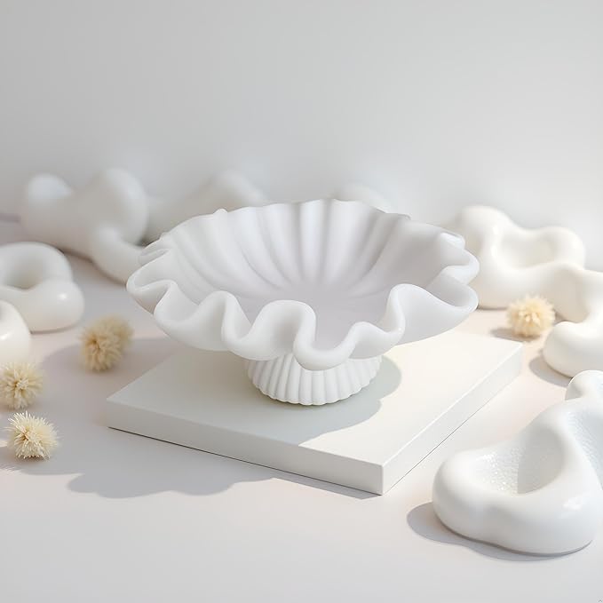 10" Large Decorative Bowl decor - milky white Scalloped Decorative Bowls for Home Decor - Organic Fluted Modern Home Decor,Ruffle Decor key bowl,bowl for keys