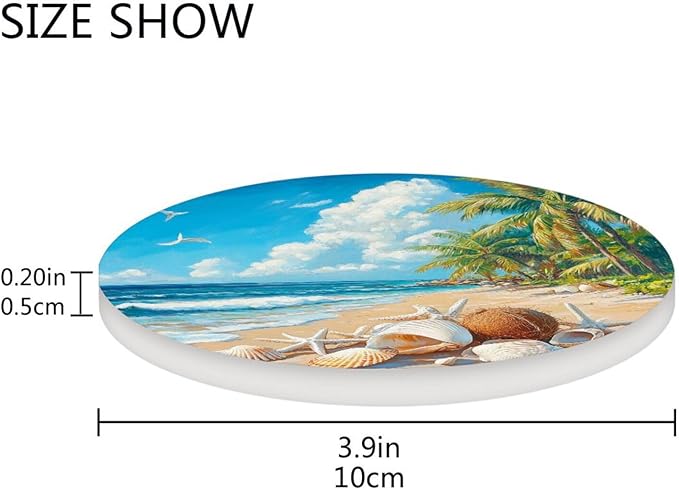Coasters for Drinks Coaster Drink Set Decorative Coffee Table Desk Cup Mat Spring Cute Cork Bar Backing Round Home Decor Shells White Beach Blue01