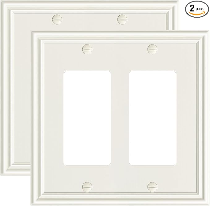 2-Pack Double Decorator Switch Covers Wall Plate, Zinc Alloy Light Almond Wall Plates for Electrical Outlets, Receptacle, GFCI Outlet, Dimmer Switch, Corrosion Resistant