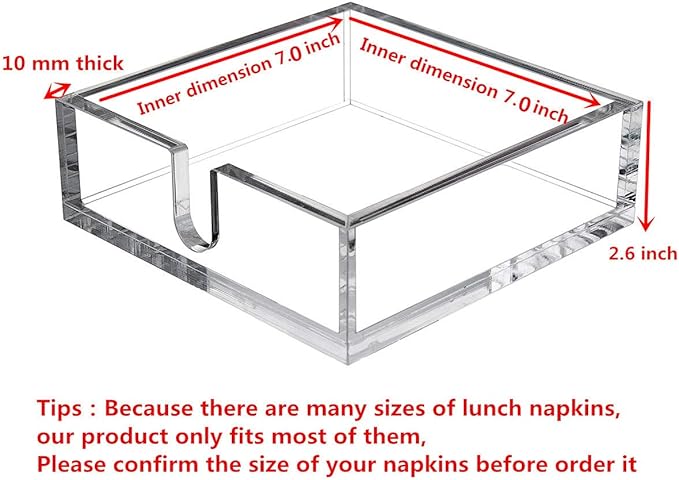 CY craft Acrylic Lunch Napkin Holder,Table Top Decorative Napkin Tray for Dining Table and Kitchen,Clear Luncheon Napkin Holder Tissue Dispenser, Horizontal Display,7.1 x 7.1 x 2.6 inches