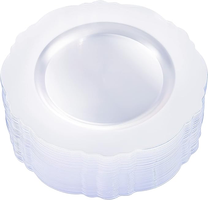 WDF 60pcs Clear Plastic Plates Disposable - 10.25inch Clear Dinner Plates Baroque Disposable Plates for Holiday Gathering, Wedding, Party