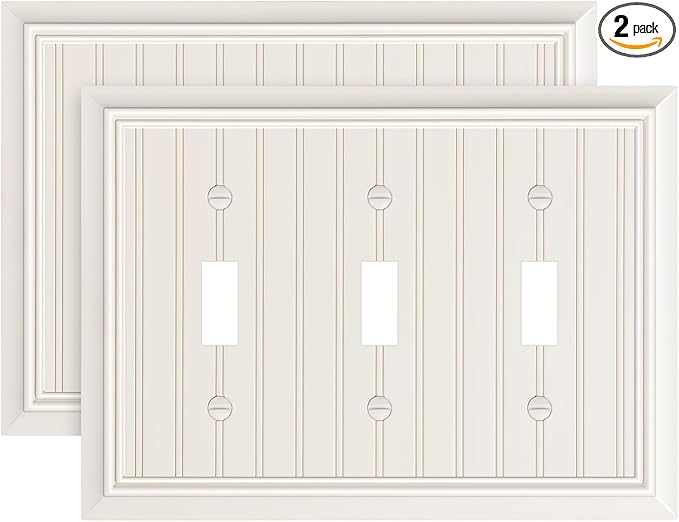 2-Pack Classic Beadboard Triple Toggle Light Switch Cover Plate, Durable Natural Bamboo Fiber Decorative Switch Plate Covers, Light Almond 3 Gang Wall Plate