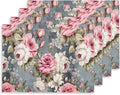 12"x18" Pink White Rose Florals Grey Vintage Flowers Placemats Set of 4 Washable Thick Place Mats Kitchen Table Mats Decorative Linen Fabric Table Mat for Dining Table Kitchen Home Decor