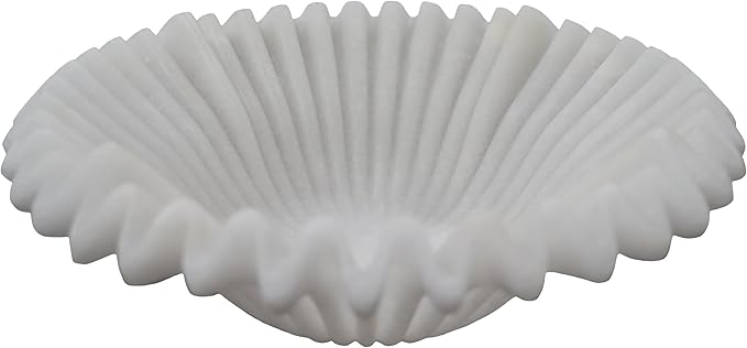 Large Decorative Bowl decor, Scalloped Pedestal Bowls for Modern Home Decor,Ruffle Decor,Stylish Key Bowl for Entry Table,Decorative Fruit Bowl for Kitchen Counter,Artificial Stone Milky White