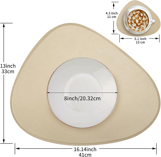 Faux Leather Placemats Set of 2 and Coasters, Heat Resistant Placemats for Dining Table, Waterproof Wipeable Washable Dinner Table Mats, Easy to Clean Kitchen Place Mats Romantic Golden