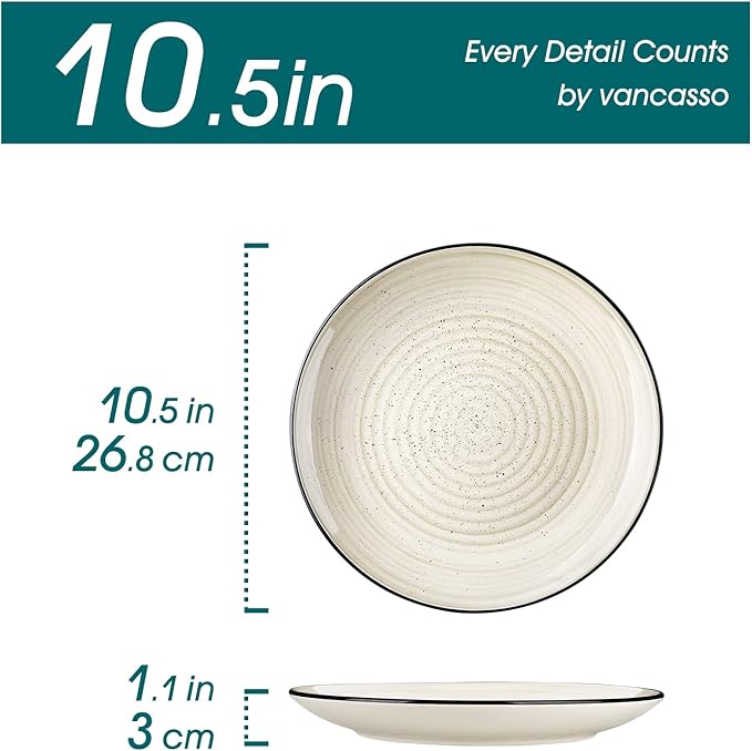 vancasso Bonbon Dinner Plates Set of 6, 10.5 Inch Ceramic Dinner Pasta Plates,Large Dinnerware Plate for Kitchen, Microwave & Dishwasher Safe Serving Bowls, Beige