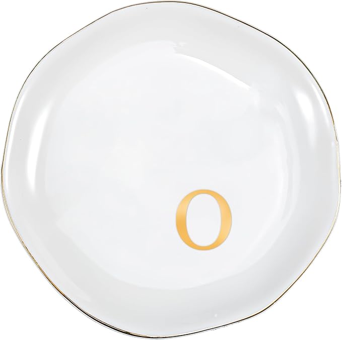 ProCase Ceramic Jewelry Tray, Initial Ring Dish Trinket Plate Engagement Gift, Small Personalized Monogram Ring Bowl for Wedding, White Decorative Jewelry Holder for Women Vanity -Letter O