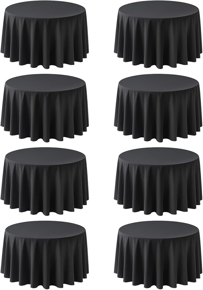 8 Pack Round Tablecloth 90 Inch Black Table Cloth for Round Tables, Washable Polyester Tablecloth Stain and Wrinkle Resistant Decorative Table Cloth for Wedding Party Dining Banquet
