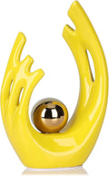 9.5"H Yellow Gold Aesthetic Room Decor Accent, TV Stand Funky Table Centerpiece, Abstract Art Ceramic Statue and Sculpture, Yellow Decor for Living Room, Bookshelf Decorative Objects, Shelf Decor