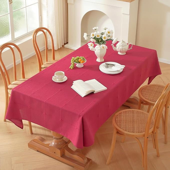 Zobesta Red Table Cloth Square 53 x 53 Inch, Cotton Red Linen Tablecloth Square Heavy Weight Washable Farmhouse Soft Boho Tablecloth for Outdoor, Party, Holiday, Picnic, Dining