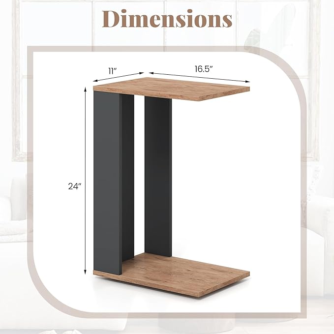 Giantex Rolling C Shaped End Table, 2-Tier Sofa Side Table with Universal Wheels & Storage Shelf, Narrow Nightstand for Small Space, Mobile Snack Couch Tray Table for Living Room & Bedroom