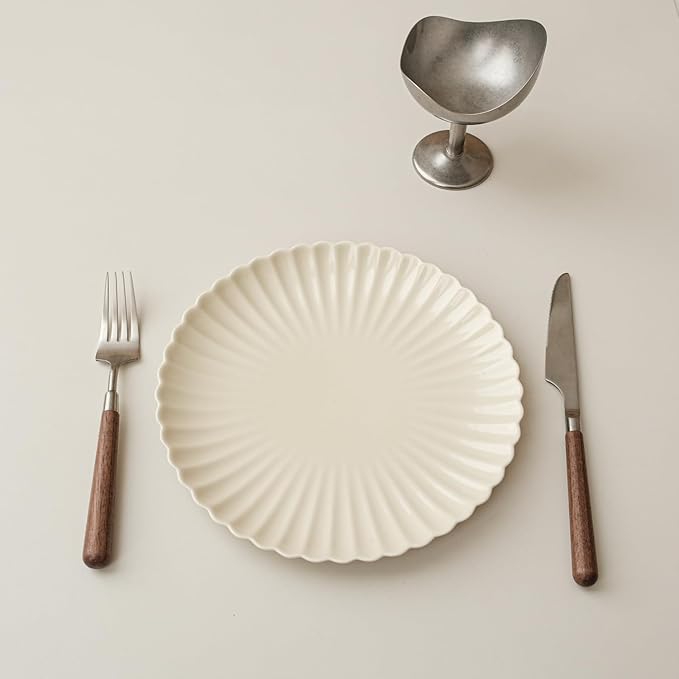 WENSHUO Daisy Plates Set of 6, Chip and Scratch Resistant (Glossy Crème, 9 Inch)