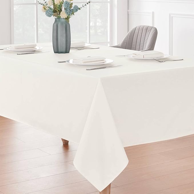 Rectangle Tablecloth 60x144 inch Linen Textured Waterproof Table Cloth Stain and Wrinkle Resistant Washable, Decorative Fabric Table Cover for Outdoor and Indoor Use, Ivory