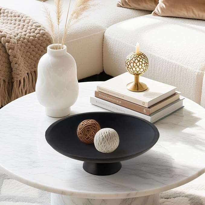 Large Modern Decorative Bowl for Home Decor Fruit Organic Catch All Key Kitchen Entryway Shelf Coffee Table With Pedestal,Black