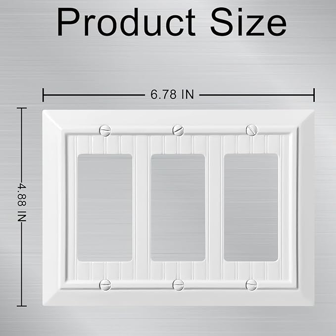 Beadboard Outlet Covers Wall Plates, Bamboo Fiber Light Switch Covers, Natural Material Electric Receptacle Decorative Switch Plate Outlet Cover (Pure White, 3 Gang Decorator 1 Pack)