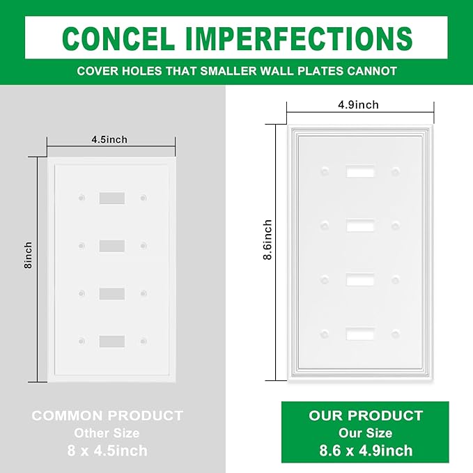 Decorative Wall Plate Light Switch Cover Decorator Outlet Covers Rocker Switch Plates Bamboo Fiber Material Wall Plates for Kitchen Bathroom (4 Gang Quad Toggle-1 Pack)