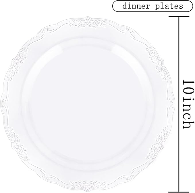 DaYammi 60PCS Clear Plastic Plates, Heavy Duty Clear Disposable Plates Premium 10inch Dinner Plates Hard Plastic Plates Disposable for Party Wedding Bridal Shower