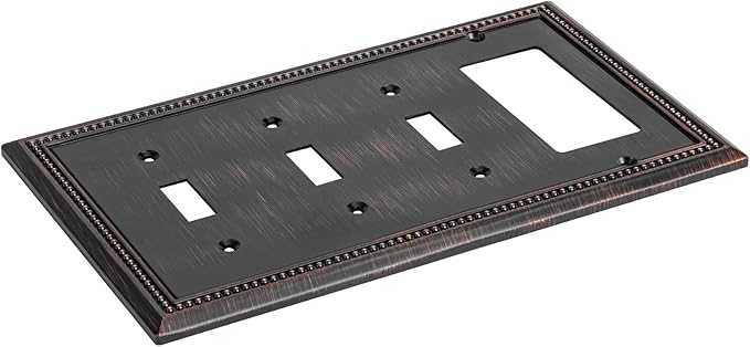 Henne Bery Sunken Pearls Heavy Duty Decorative Wall Plate Switch Plate Outlet Cover (Triple Toggle/Single Decorator, Aged Bronze)