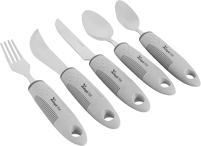 Restaurantware Adaptive Utensils - 1 count Stainless Steel, 9.843 x 5.118 x 1.575 Inches, Ergonomic Eating Aids, Non-Slip Utensil Set for Arthritis, Secure Grip Design, Gray