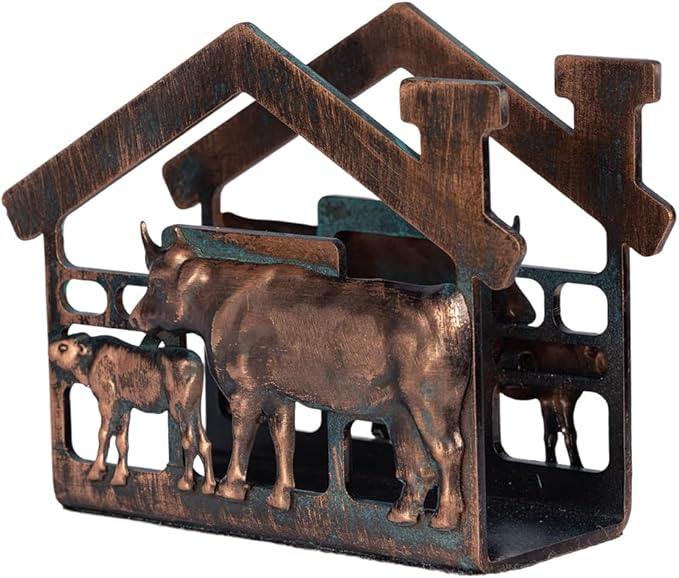 Metal Napkin Holder for Table, Heavy Dudty Rustic Farmhouse Cow & Calf Napkin Holder for Table Napkins, Vintage Metal Tissue Napkin Dispenser, Napkin Table Decor for Kitchen Coffee Shop Bar