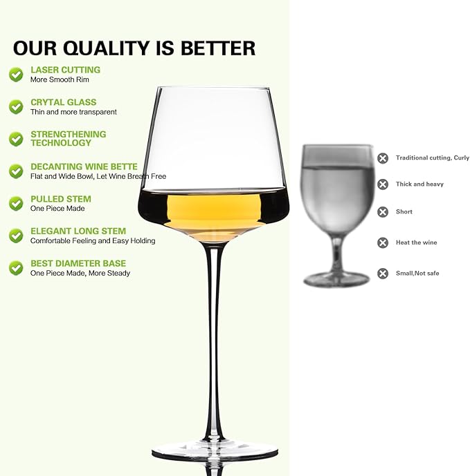 25oz Red Wine Glasses Set of 4, Hand Blown, Large Premium Crystal Wine Glass– Burgundy Wine Glasses With Long Stem – Unique Thin Stem Wine Glasses, Clear Lead-Free Stemmed Square Wine Glasses