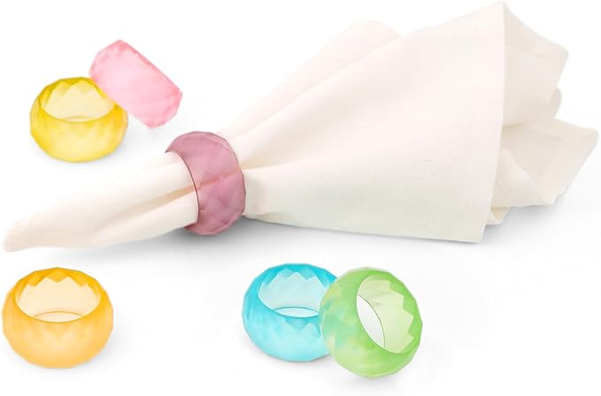 CLEENTABLE Napkin Rings Set of 12 - Epoxy Resin Napkin Holder Cuffs for Dinner Table Décor - Farmhouse Modern Serviette Rings for Weddings, Parties, Receptions, Banquets, Daily Use - 1.5" (Pastel)