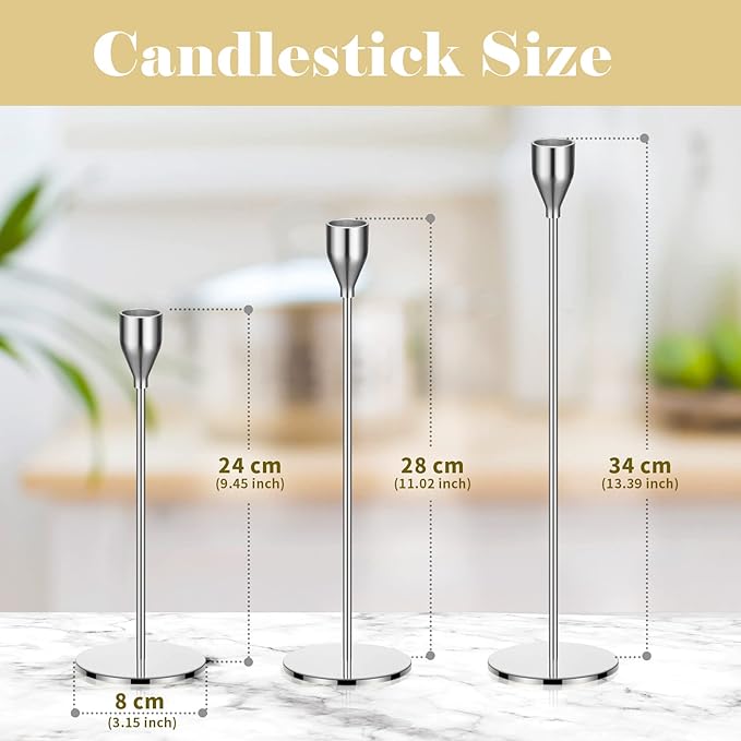 27 Pack Candles Holder, 9 Sets Taper Candlestick Holders Fit 0.75 Inch Thick Pillar Candles, Long Candle Sticks Centerpiece Decor for Home Wedding Dinning Party Anniversary(Silver)