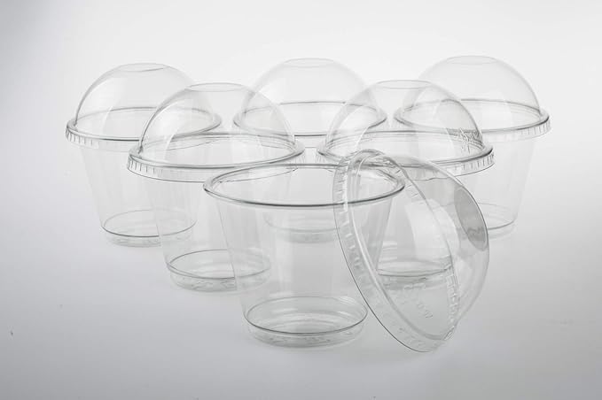 Golden Apple, 9oz-50sets Clear Plastic Cups with Clear Dome lids No Hole…