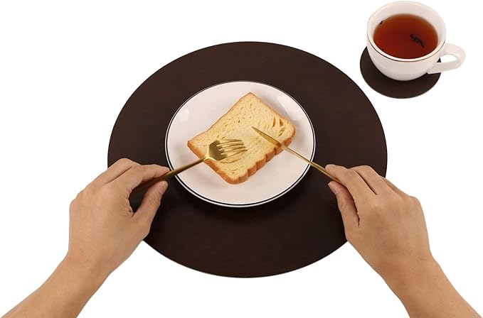 Set of 6 Embossed PU Leather Placemats, Waterproof Coffee Coasters, Kitchen Table Mats, Easy to Wipe Off for Dining Round Table