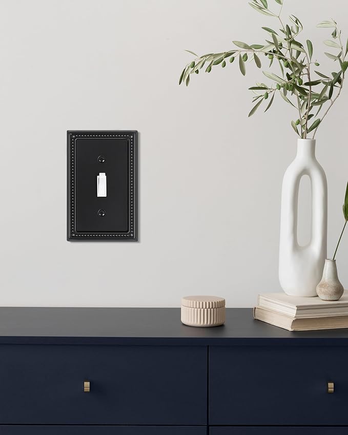 2-Pack Single Toggle Light Switch Cover Plate, Pearls Decorative Switch Plate Covers, Black 1 Gang Metal Wall Plate, Corrosion Resistant