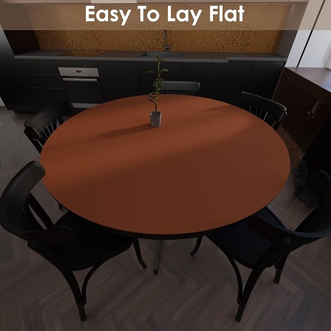 Leather Round Table Cover 1.8mm Thick,Dia.42 Inch Round Table Protector,Round Dining Table Cover.(Brown+Gray)