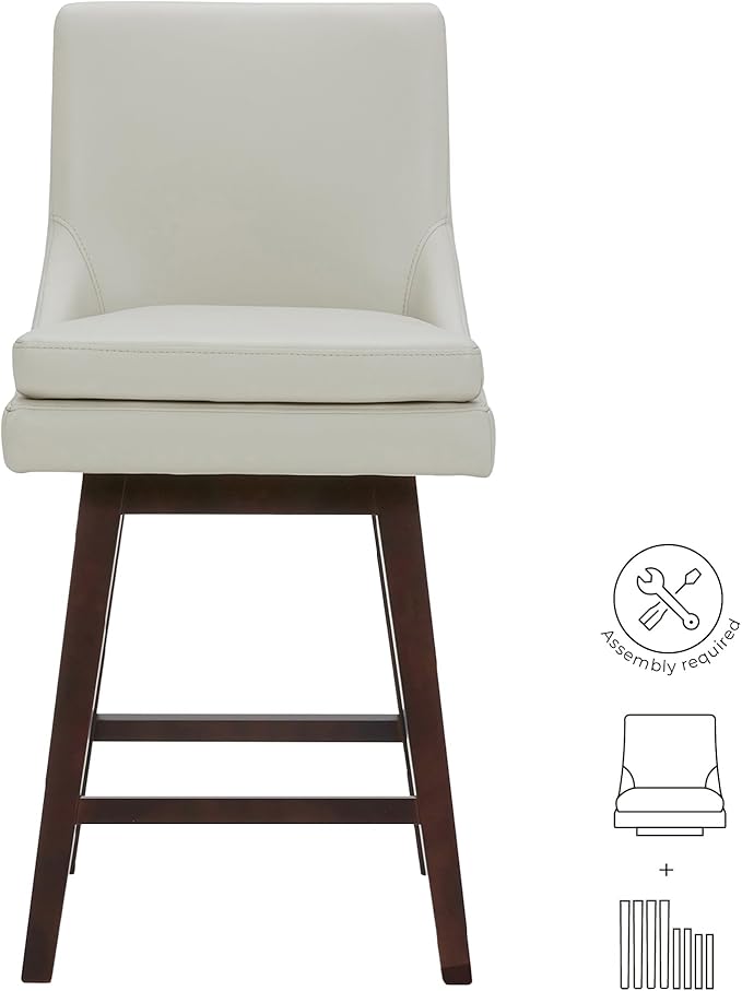 CHITA Counter Height Swivel Barstool, FSC Certified Upholstered Bar Stool, 26.8" H Seat Height, PU Leather in Creamy Gray