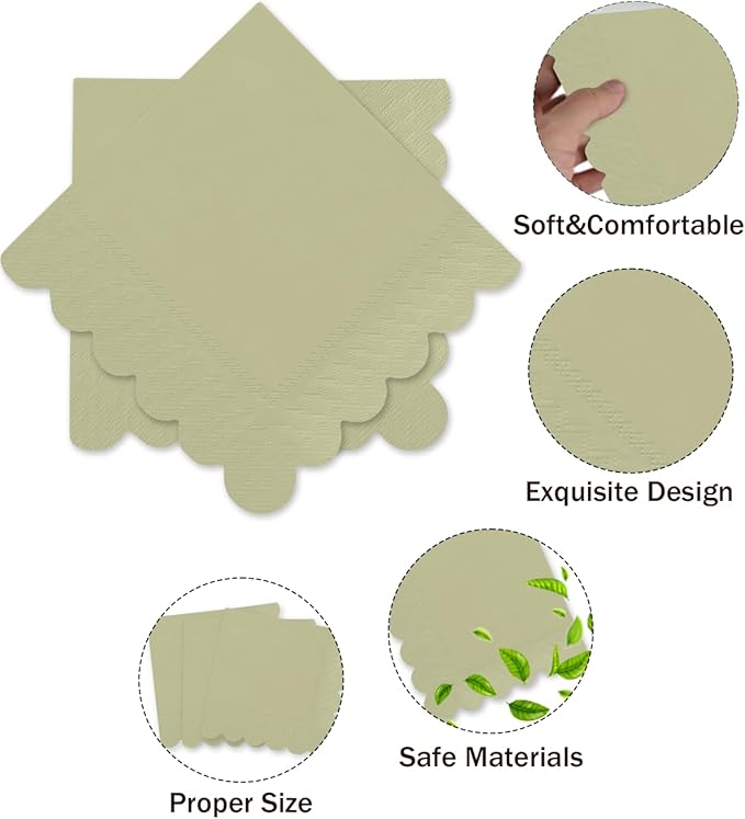 qiqee Khaki Cocktail Dinner Napkins 5x5inch Disposable Beverage,Wedding, Birthday Party Dessert Wave Paper Napkins(120 Count)