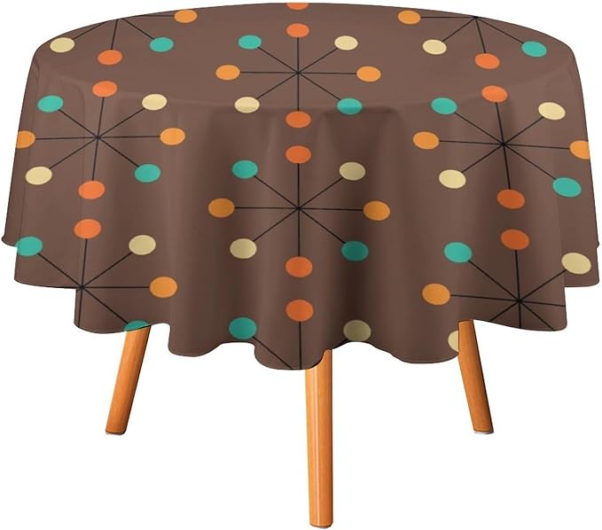 Mid Century Boho Round Tablecloth, 50s Mid Century Modern Geometric Pattern Tablecloth for Home Party Dining Room Kitchen Decor 50Inch(127cm)