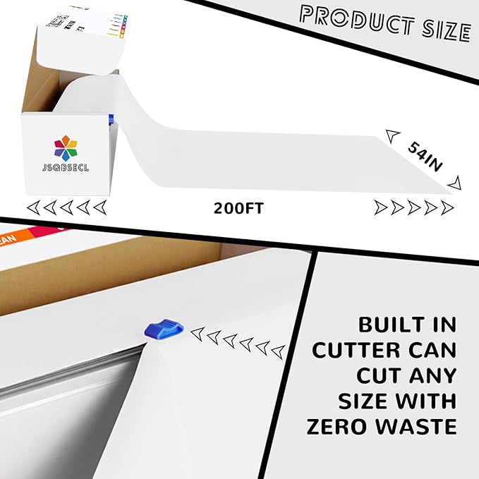 54 Inch X 200 Feet Plastic Table Cover Roll with Convenient Slide Cutter, Disposable Plastic Table Cloth Roll with Cut-to-Size Design for Weddings, Banquets, Parties (White)