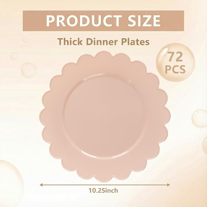 SUT 72-Count Pink Plastic Plates Disposable 10.25 Inch - Scalloped Edge Dinner Plates for Valentine’s Day, Parties, Birthdays, Weddings | Lightweight & Durable Disposable Dinnerware (72 Pack)