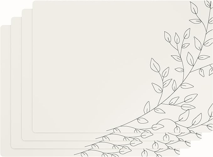 Royalty Art Creamy White Boho Placemats, 4 Pc. Set, Non-Slip Cork Backed, Wipeable Heat Resistant Surface for Kitchen and Dining Table Protection, Cute Floral Pattern for Farmhouse or Rustic Decor
