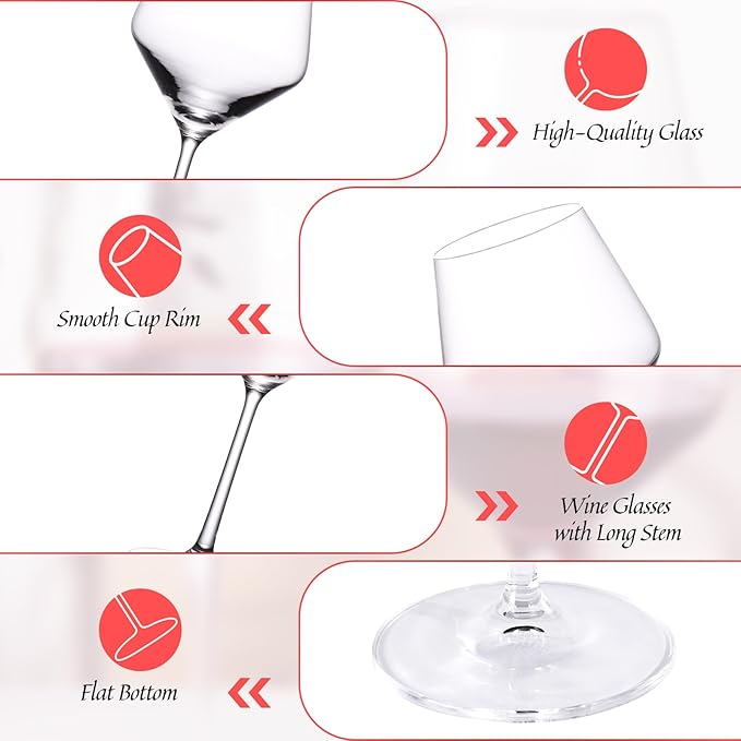KAMMAK Wine Glasses Set of 2, 15 oz Hand Blown Crystal Bordeaux Wine Glasses, Thin Rim & Long Stem, Perfect for Red & White, Daily Use, Wedding Anniversary or Birthday Gift with Gift Box, S83BG45