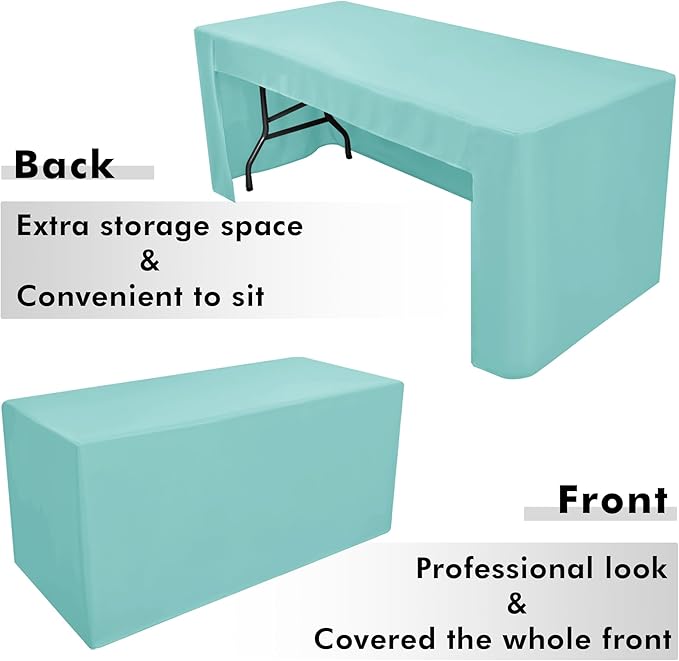 Nasitos 2 Pack Aqua 8ft Tablecloth Fitted - Open Back Folding Table Cover Washable and Wrinkle Resistant Tablecloth for Rectangular Table, Trade Show, Book Fair, Career Fair, Convention, Events